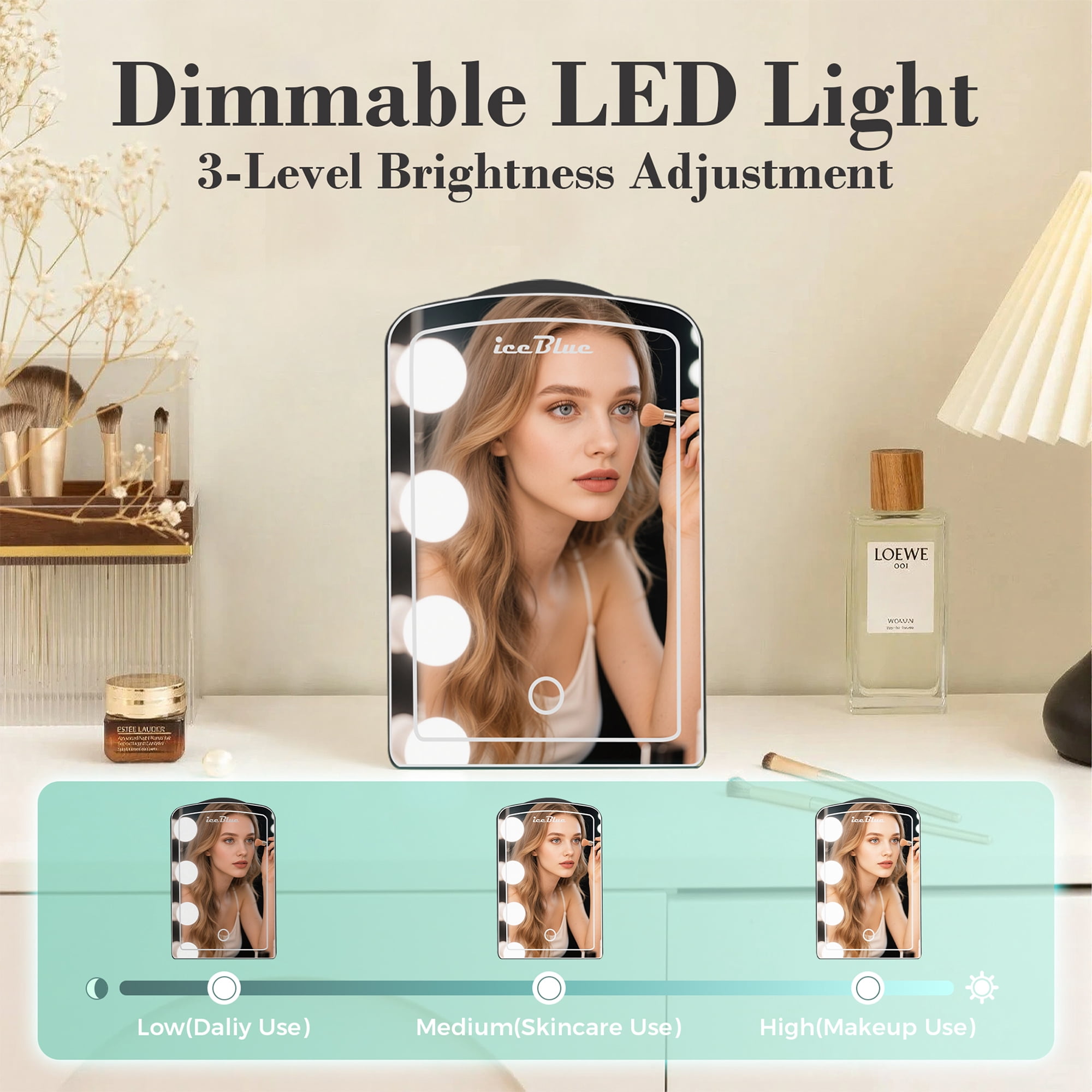 iceBlue LED Mirror Skincare Refrigerator- 4L Mini Fridge for Makeup & Drinks - Car/Home Portable Cooler
