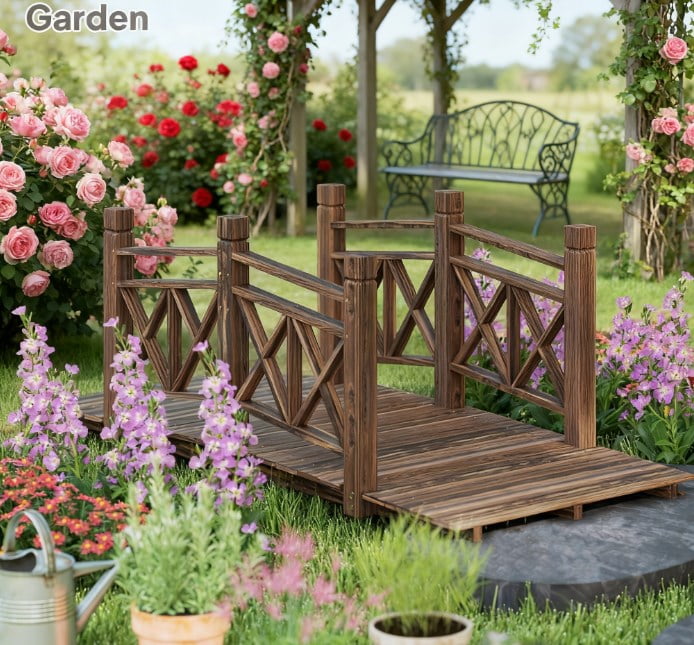 Garden Bridge, Wooden Garden Bridge Footbridge for Backyard Ponds, Creeks, Streams