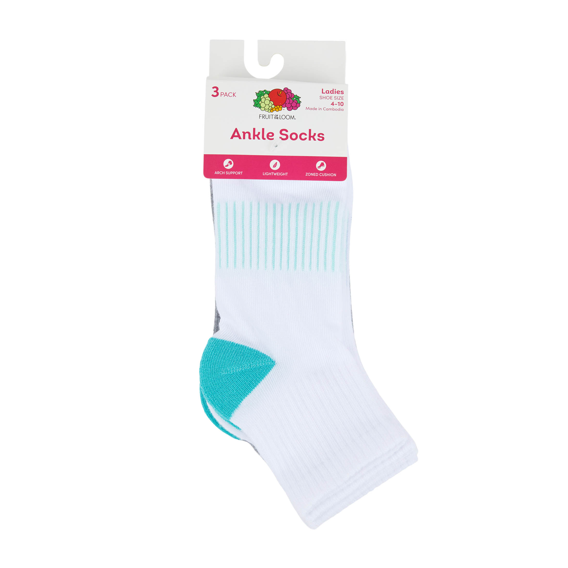Fruit of the Loom Womens Value Ankle Socks, 3-Pack, Sock Sizes 4-10