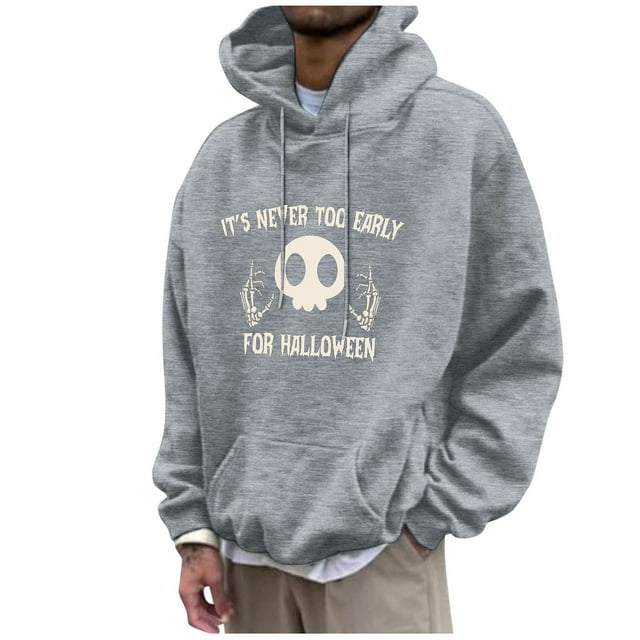 LUOGENLI Chandails à Capuchon pour Hommes Chandail à Capuchon d'Halloween à Enfiler Manches Longues Chandail Décontracté avec Imprimé Graphique pour la Saison d'Automne Coupe Confortable Chandails à Capuchon pour Hommes Graphique TG Gris Pâle Taille TTTG