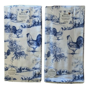 Set of 2 BLUE ROOSTER Country Scene Terry Kitchen Towels by Kay Dee Designs