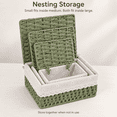 thumbnail image 5 of MEHOOM Small Wicker Storage Baskets with Lids, Set of 3 Handwoven Paper Rope Decorative Baskets with Washable Cotton Liners for Shelves and Tabletops, Green, 5 of 10