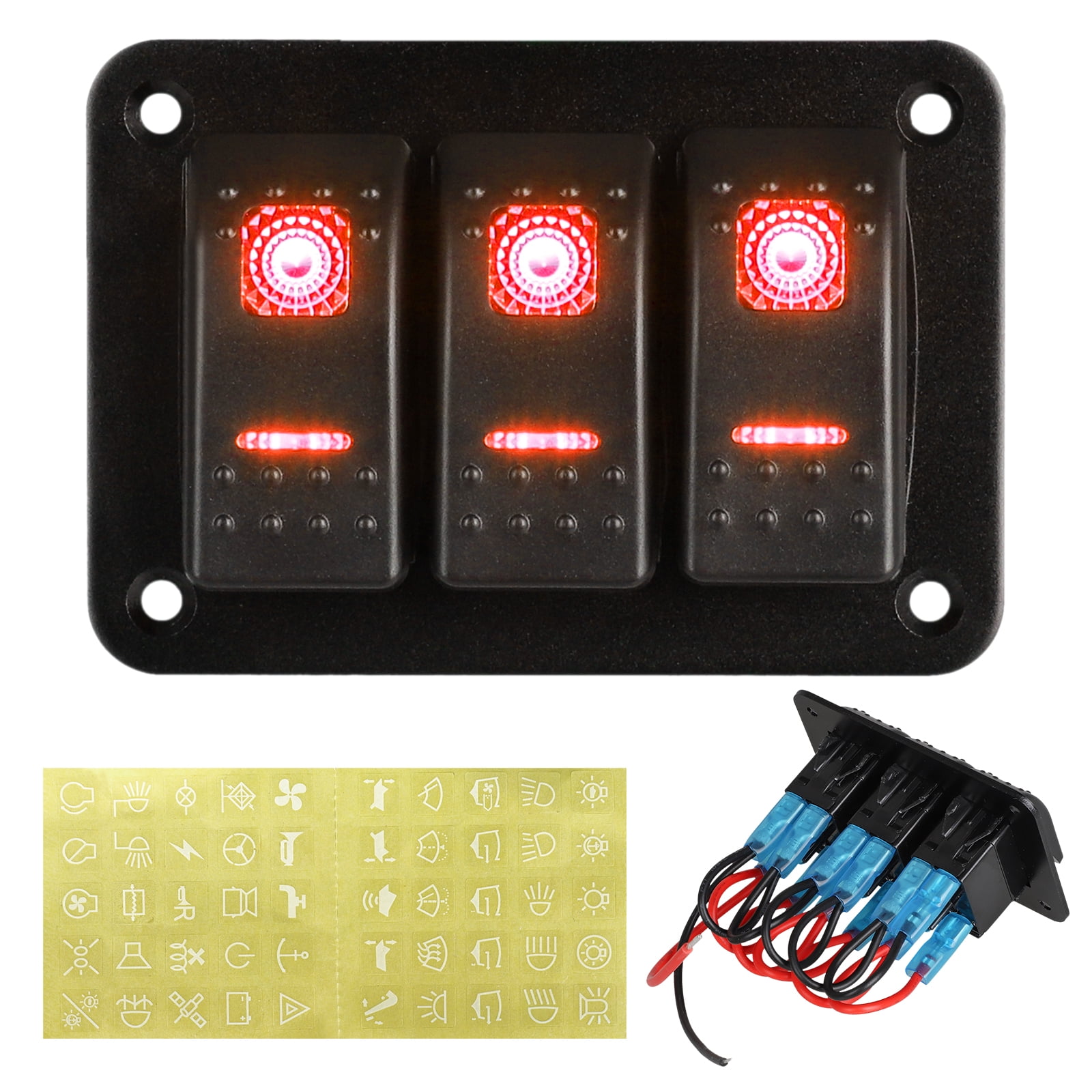 3 Gang Aluminum Rocker Switch Panel, EEEkit ON Off Toggle Switch with