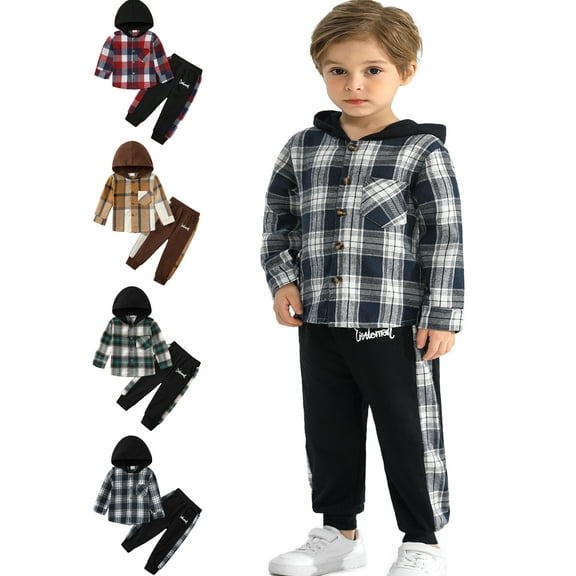 1-6T Infant Toddler Baby Boy Fall Winter Sets Kids Long Sleeve Hooded Sweatshirt Tops & Pants Sweatsuit Outfits