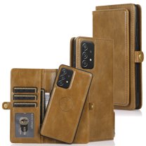 ELEHOLD Luxury Multi-Functional Wallet Case for Samsung Galaxy A13 5G with Card Slots Dual-Use Detachable Phone Case Magnetic Function Lanyard Shockproof Wallet Case,For Galaxy A13 5G,Brown