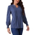 thumbnail image 4 of INSPIRE CHIC Women's V Neck Long Sleeve T Shirts Pleated Casual Tunic Blouse Tops, 4 of 5