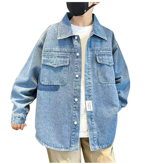 Gpaecead Boys Denim Shirt Long Sleeve Children Jeans Jacket Top Casual Long Sleeve Shirt Light Blue