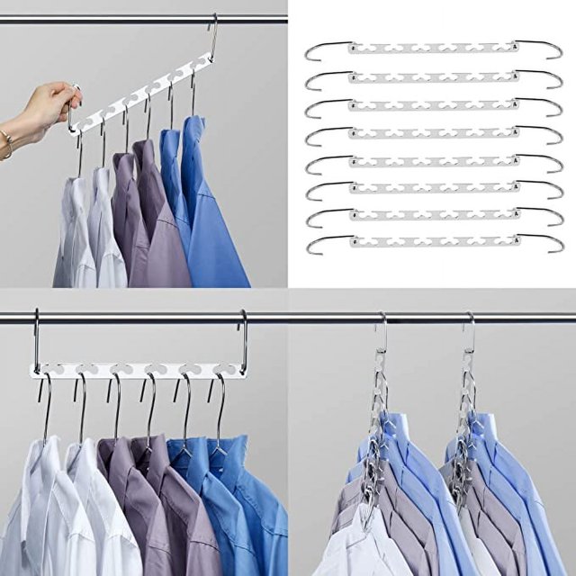 8 perchas mágicas que ahorran espacio, prácticas y duraderas, perchas multifuncionales de metal de acero inoxidable, organizador de perchas para almacenamiento de armario, guardarropa, colgar puertas