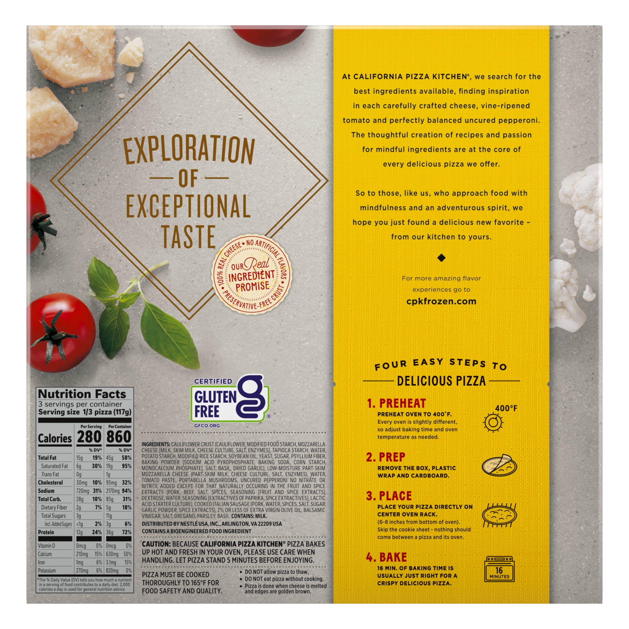 California Pizza Kitchen Cauliflower Crust Pizza with Tomato Basil Sauce, 12.4 oz (Frozen)