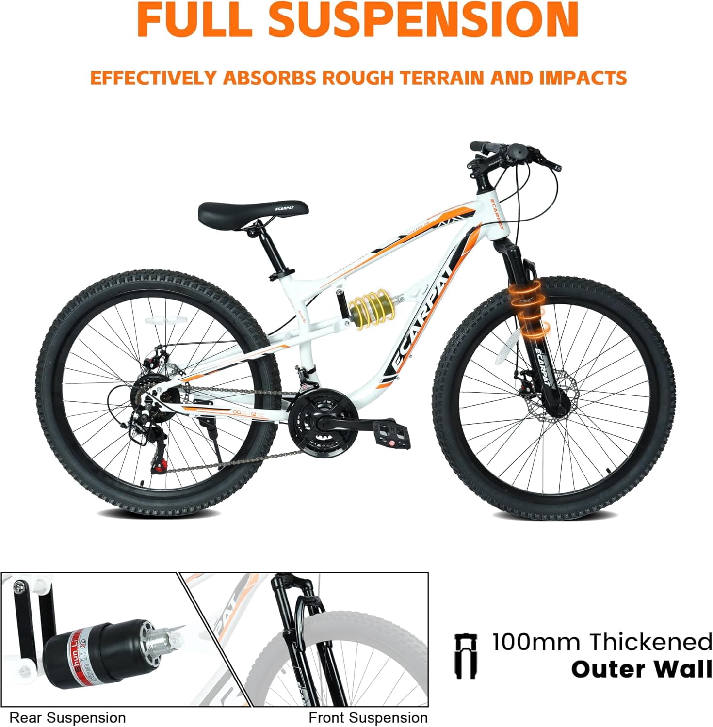 Ambifirner 26 Inch Mountain Bike for Men & Women with 21-Speeds & Full Suspension Steel Frame, Alloy Rims, Disc Brakes For All Terrains, Men & Women, Multiple Colors