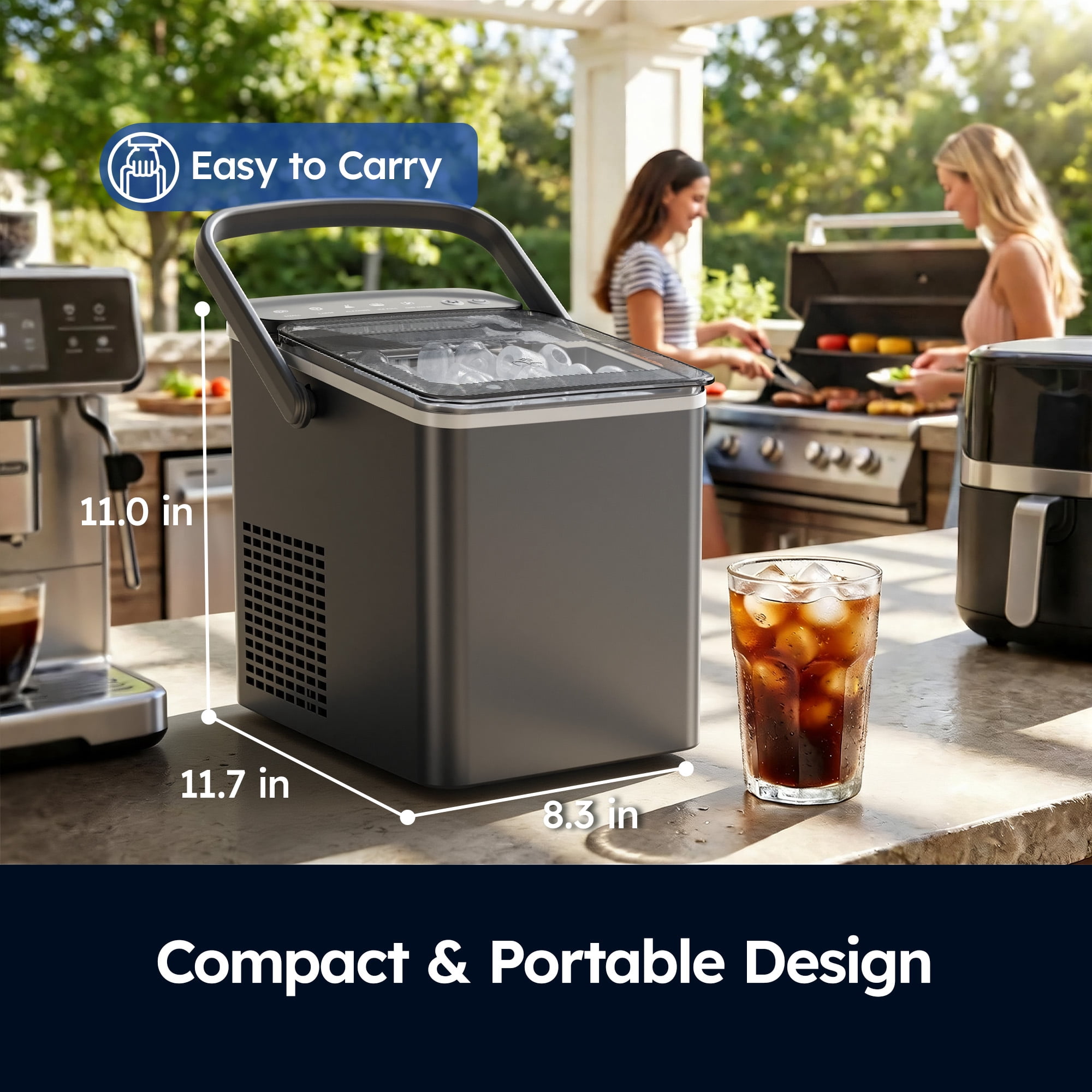 SIMZLIFE Portable Countertop Ice Maker Machine, 26 lbs Ice Per Day, 9 Bullet Ice Cubes Ready in 6 Minutes, Small & Large Ice Sizes, Self-Cleaning, 1.1L Water Tank, Ice Scoop & Basket, Gray