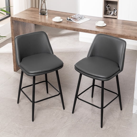 Noble House Bertis 360° Swivel Bar Stools, Upholstered Linen Kitchen Island Chairs with Metal Legs, Dark Gray, Set of 2