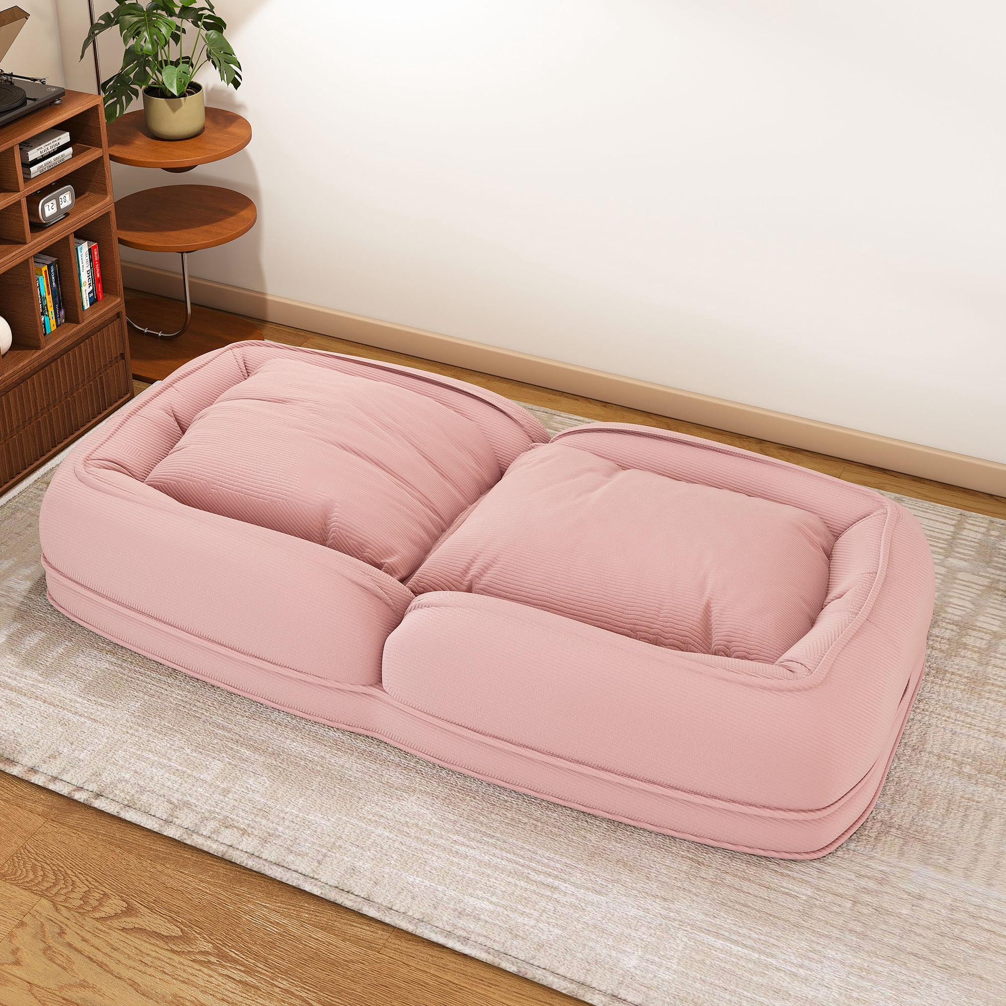Jopath Foldable Lazy Sofa Bed with 2 Soft Pillows,Human Dog Bed with 5 Adjustable Position for Bedroom Living Room Reading Corner(Pink)