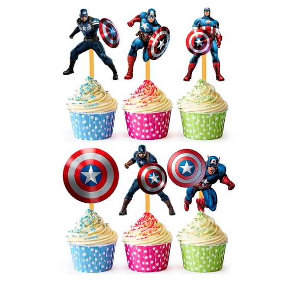 24x Super Soldier America Cupcake Toppers – Strong Picks Happy Birthday Décor, Cupcake Decorations for Kids Birthdays