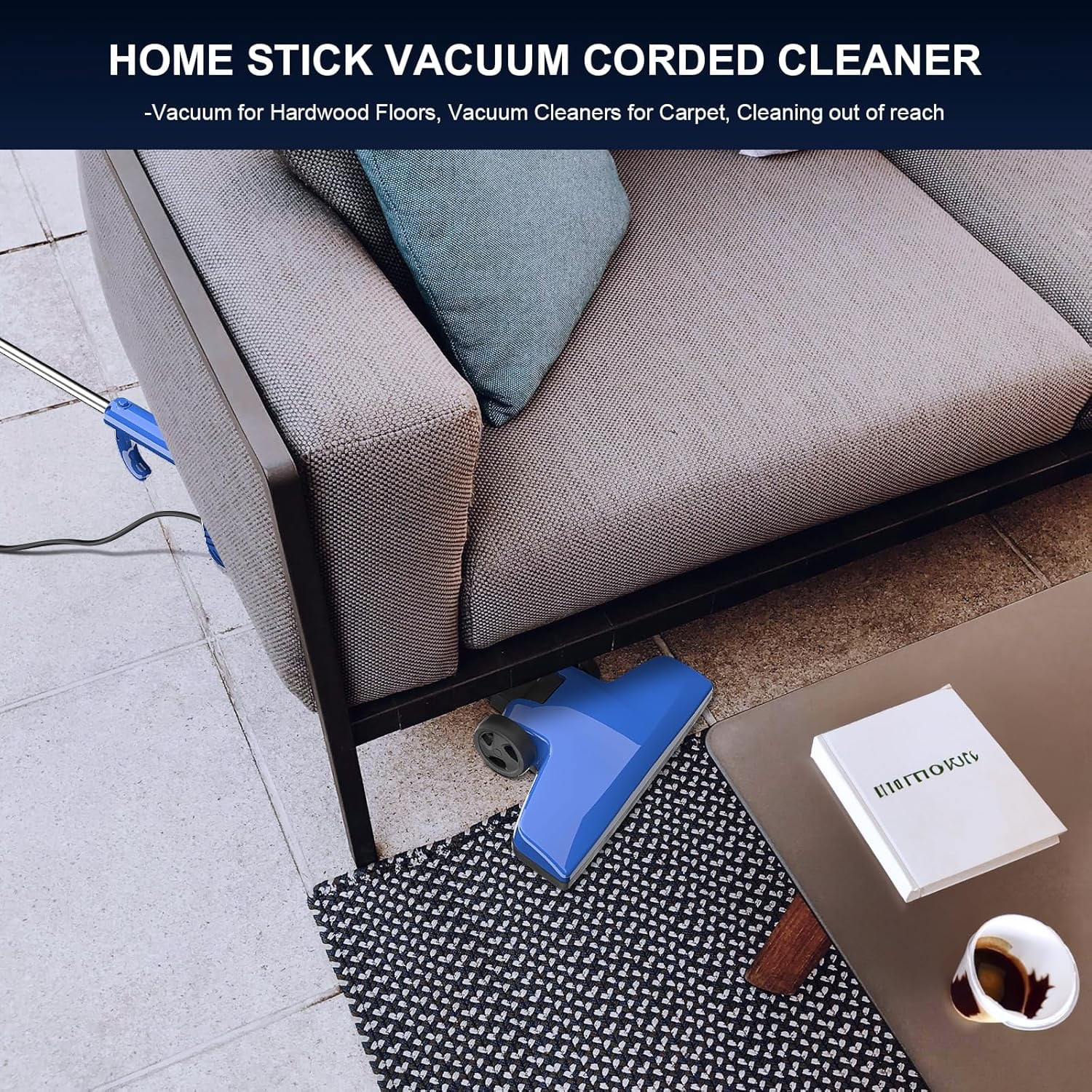 Vacuum Cleaners for Home - Corded Stick Vacuum Cleaner, Rechargeable High Power Vac for Pet Hair Carpet Hardwood Floor, Household Wireless Hand Lightweight Handheld Portable Car Vac, MC Blue