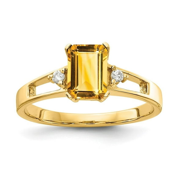 Auriga Fine Jewelry 14K Yellow Gold 7x5mm Emerald-cut Citrine and Diamond Ring for Women Size 6
