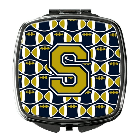 Letter S Football Blue and Gold Compact Mirror CJ1074-SSCM