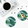 thumbnail image 4 of Lsque Peacock And Flowers Pattern 4" Drink Coasters Set of 4, PVC Leather Absorbent Coasters, Table Coaster Set Decorative Coffee Cup Coasters Housewarming Gift -Round Shape, 4 of 6