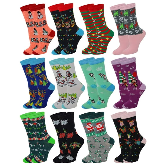 Sumona 12 Pairs Women Christmas Novelty Fun  Design Crew Socks 9-11