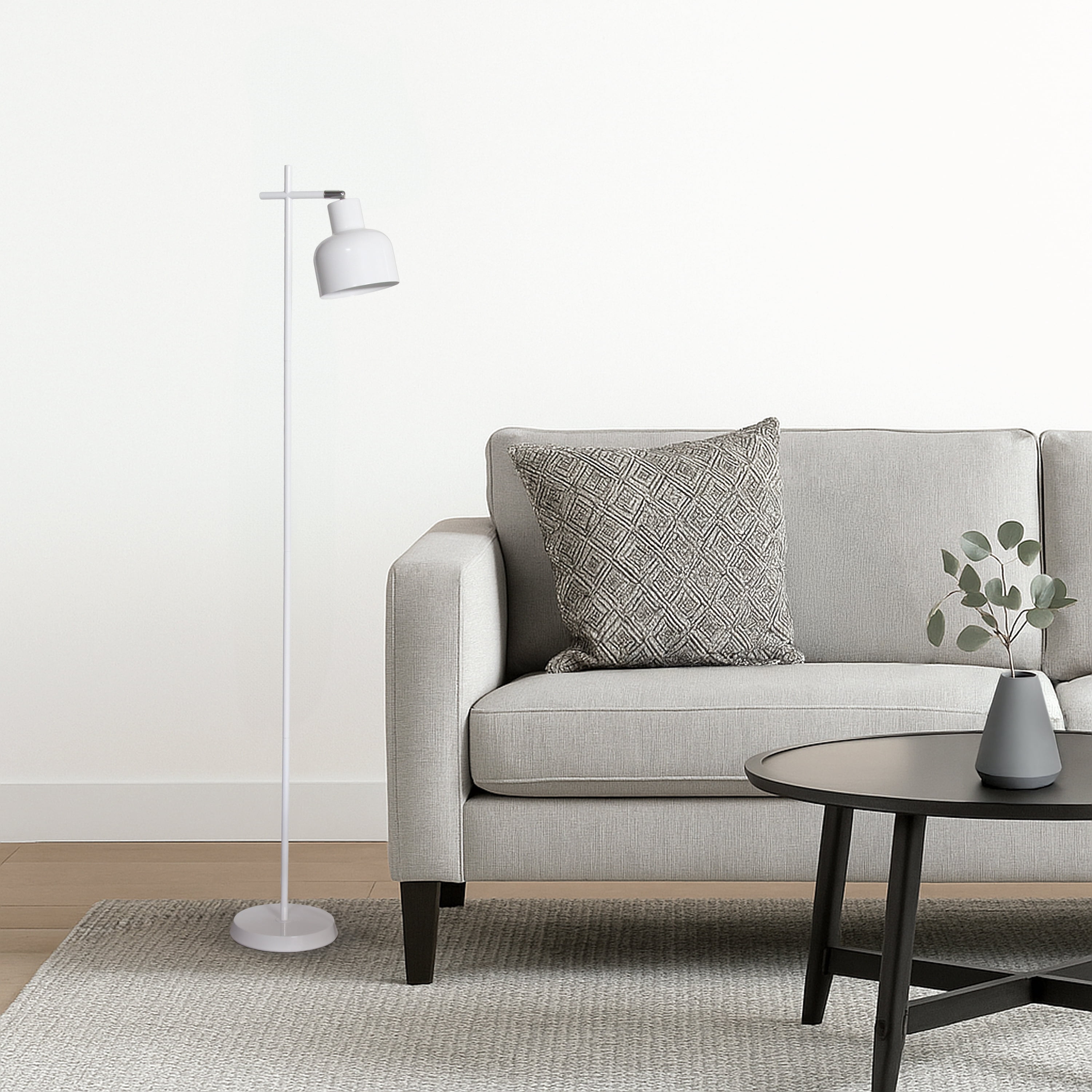 Simple Designs 54.72" Sleek Essentials Basic Adjustable Metal Floor Lamp, For Living Room, Bedroom, Office, White