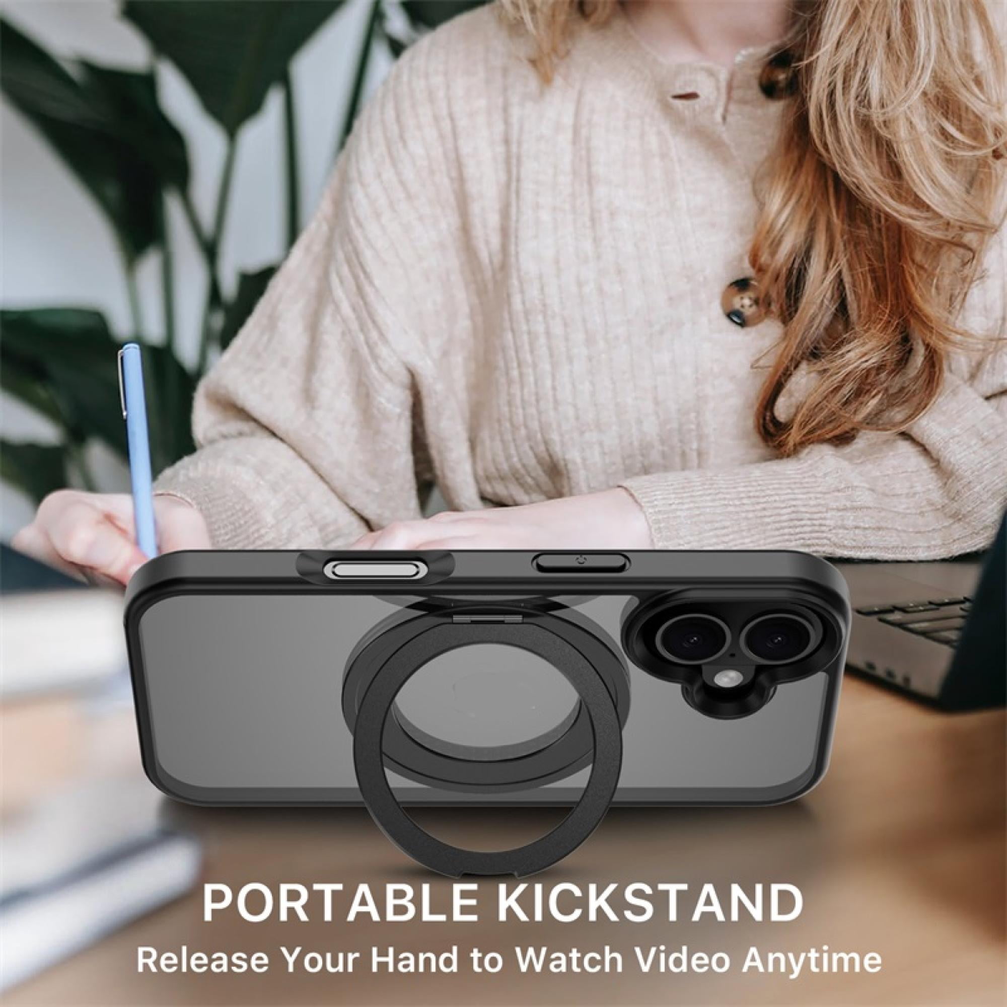 Lure Series 360° Ring Stand Case for iPhone 17 – Black Ultra-Slim Protective Cover with Built-in Kickstand & Magnetic Ring