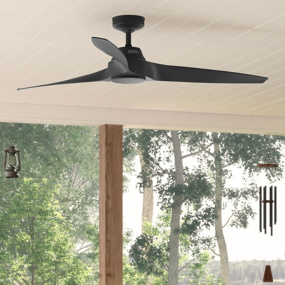 Hunter - Mosley Indoor/Outdoor Ceiling Fan, Wall Control, 60-inch, Matte Black, Casual-style, 6-speed DC Motor, Energy Star, 52997, for Porches, Bathrooms