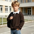 thumbnail image 6 of BLVB Boys Girls Long Sleeve Sweatshirts Kids Button Collared School Uniform Tops Drop Shoulder Pullover 3-14Y(Brown,13-14 Years), 6 of 8