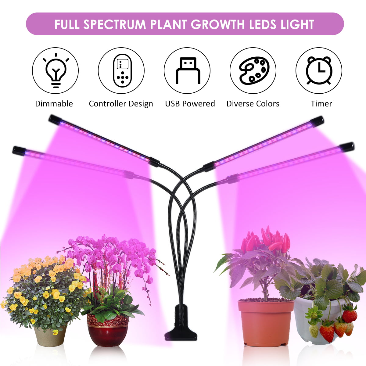 4 Head 96 LED Grow Light Plant Light Panel Growing Plant Flower Indoor Lamp US 