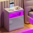 thumbnail image 7 of Merluxy Nightstand Set of 2, LED Nightstand with Wireless Charging Station, High Glossy End Tables Living Room, White, 7 of 7