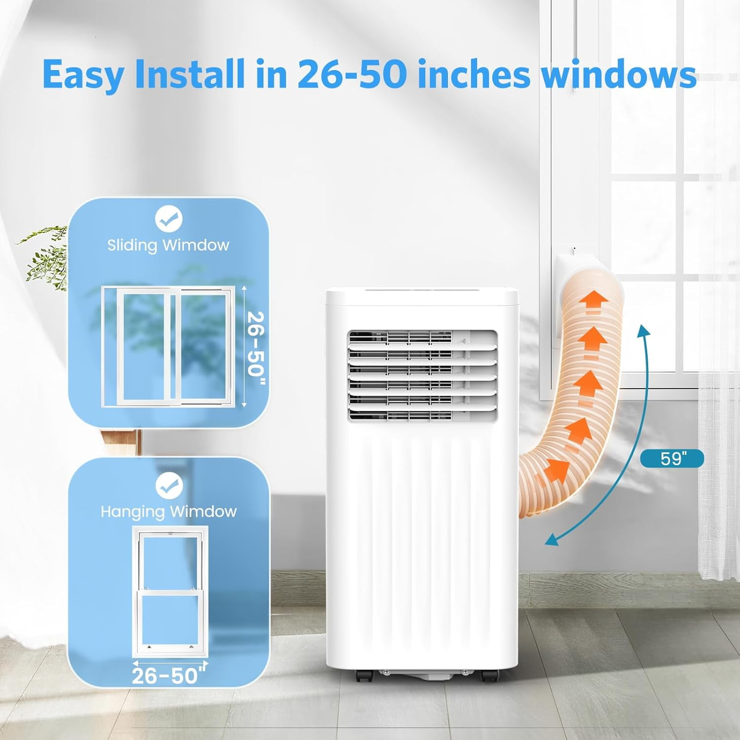 FREE VILLAGE Portable Air Conditioners,8000 BTU,4 in 1 Portable AC Unit with Window Kits, Fan & Dehumidifier Modes,Cools up to 350 Sq.Ft,LED Display/Remote Control,24H Timer for Living Room,Bedroom