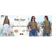 WIHOLL 3/4 Length Sleeve Crew Neck Button Fashion Clothing Dressy Casual Business Work Tops Summer Fall Outfits