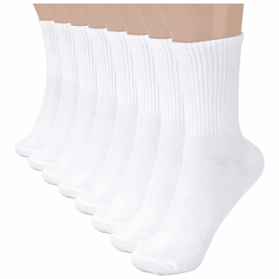 YOMYM 8 Pairs Women's Cotton Crew Socks Soft Athletic Cushioned Above Ankle Sock, White