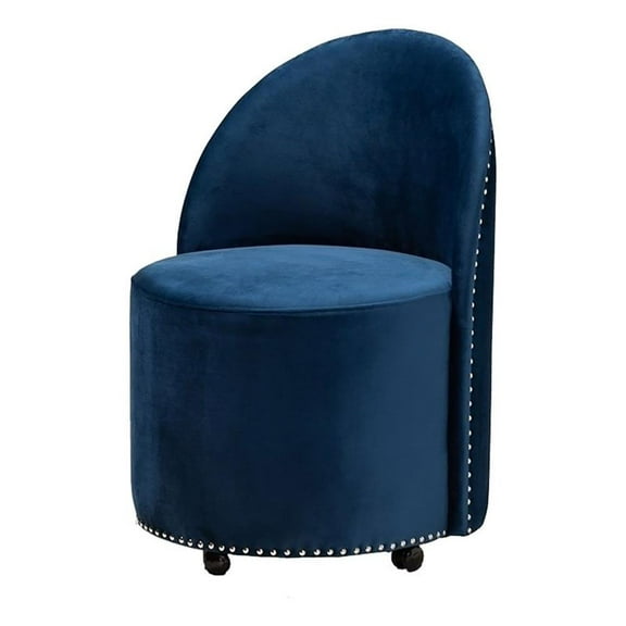 Bowery Hill 18" Modern Velvet Upholstered Rolling Accent Chair in Blue