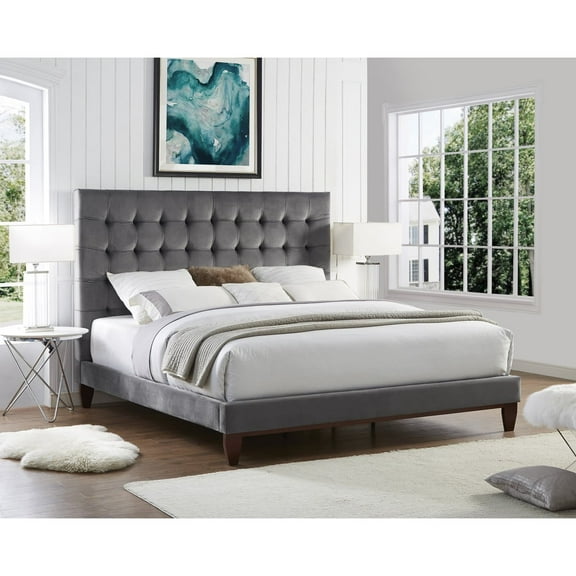 Inspired Home Scott Velvet Upholstered Platform Bed