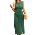 thumbnail image 2 of Womens Casual Dresses Solid Color Dress Long Sleeveless Vest Skirt Summer Temperament Waist Cinching Green L, 2 of 9
