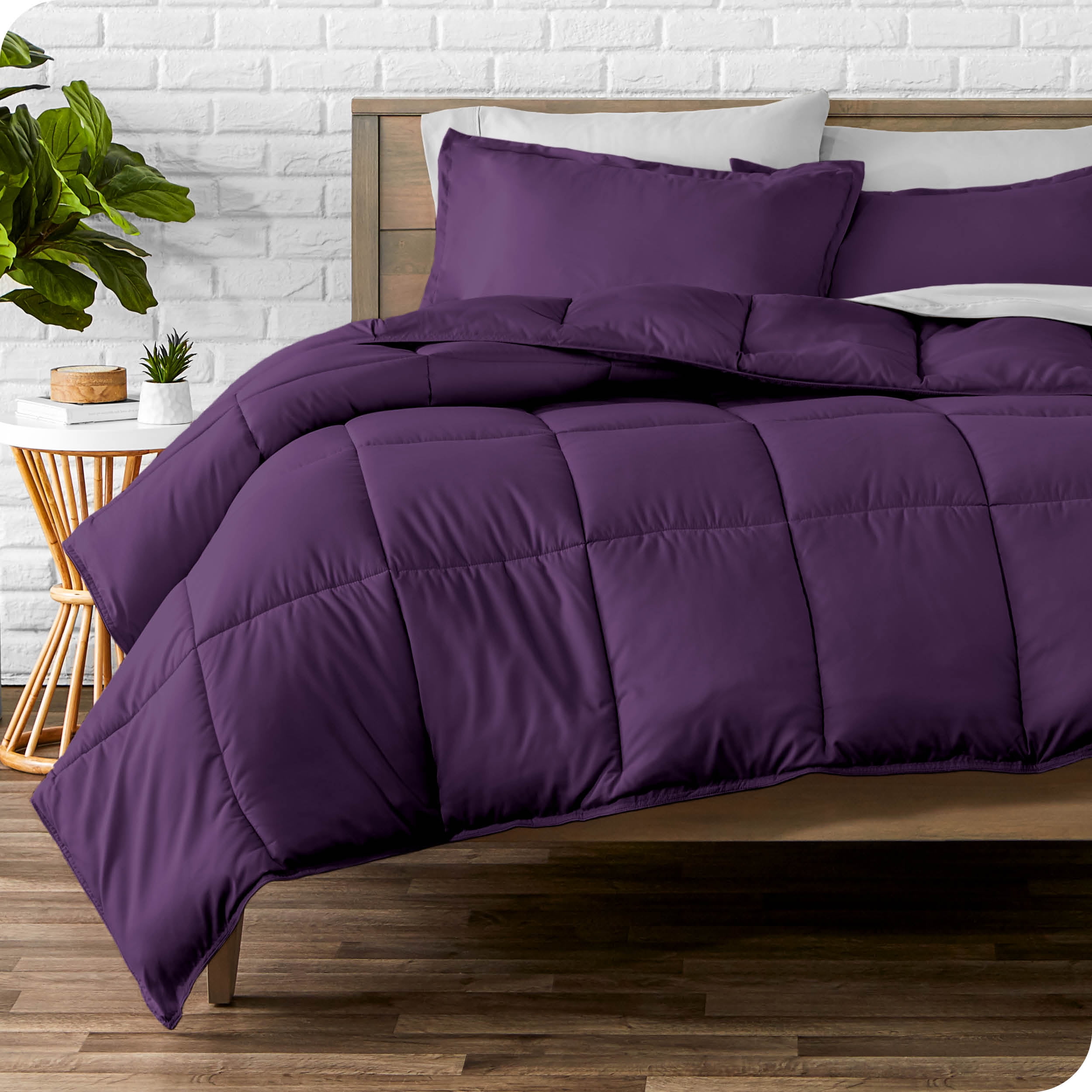 903 Reversible 4Pcs Duvet Set with Fitted Sheet Pillow Case 100% Cotton Purple 