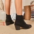 thumbnail image 4 of Bnwani Women Boots New Winter Fashion Toe Square Thick Chunky Casual Splicing Boot Black Size 5.5, 4 of 9