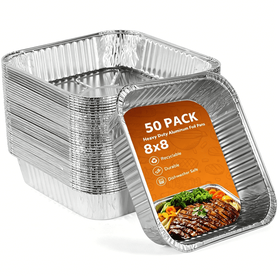 ACDANC 8X8 Foil Pans 50Pcs,Heavy Duty Square Disposable Baking Cake Pans,Disposable Food Containers Great for Baking Pans,Cooking,Heating,Parties Meal Prep,Storing,Breads,Brownies,Meatloaf,Lasagna