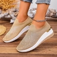 thumbnail image 4 of Khaki Women'S Casual Shoes Wedge Heel Breathable Plus Size Diamond Studded Fly Woven Comfortable Outdoor Indoor Slip On Style 1 Pair, 4 of 9