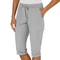 thumbnail image 2 of Capri Pants for Women Spring Summer Elastic High Waist Row Up Hem Cropped Hiking Pants with Pockets Womens Capris, 2 of 7