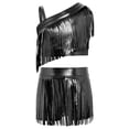 thumbnail image 2 of iiniim Girls Metallic Ballroom Latin Dance Dress Tassel Crop Top and Fringe Skirted Shorts 2 Piece Outfit Black 8, 2 of 7