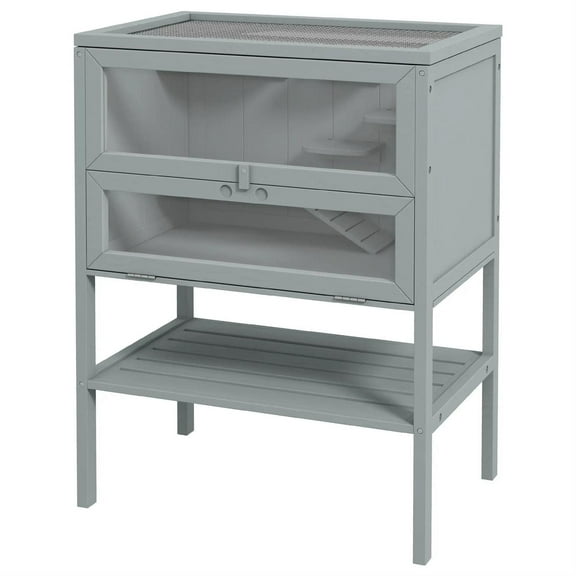 Pefilos 3-Tier Wooden Hamster Cage with Openable Top, Seesaws, Water Bottle, Small Animal Cage for Syrian Hamsters Degus or Other Similar, Gray