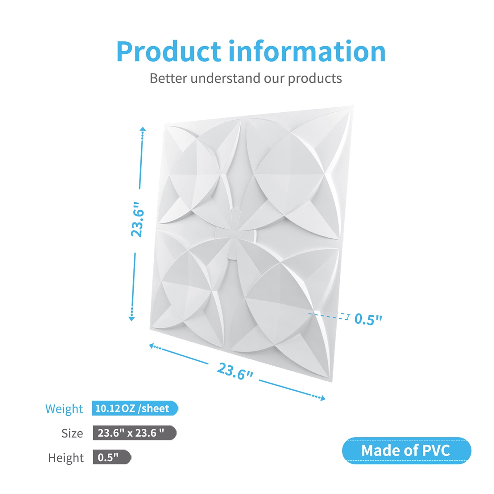 Art3d Ornamental Ceiling Tile 2x2 Glue up, PVC Ceiling Tile Pack of 12-Piece White Flowers