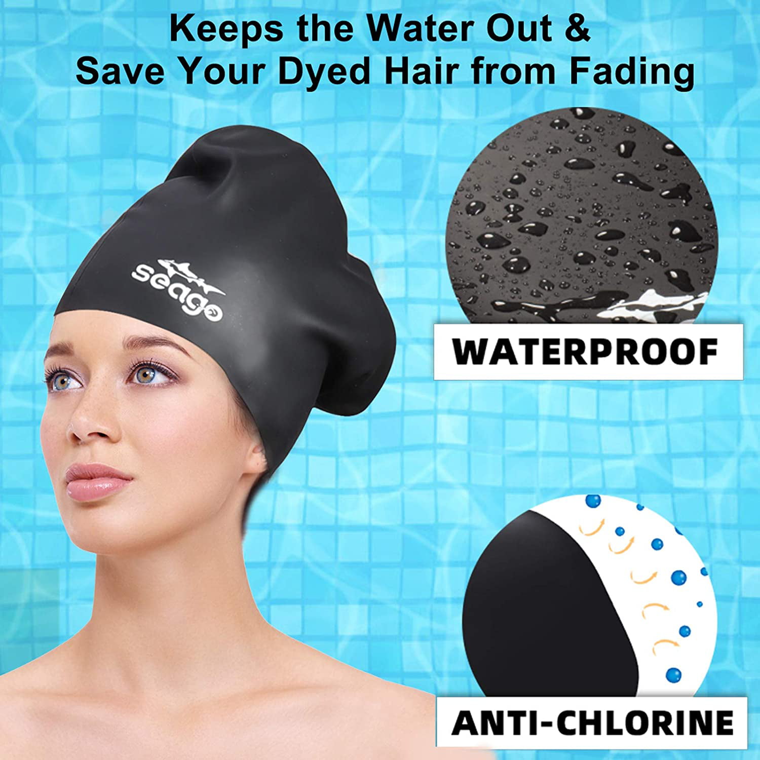 Waterproof Silicone Swimming Cap Long Hair Flexible Adult Unisex Soft Durable 