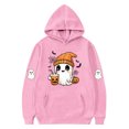 thumbnail image 4 of HAOTAGS Girls Halloween Ghost Print Hooded Fleece Sweatshirt with Pocket, Warm with Pocket Graphic Long Sleeve Pocket Sweater Pink Size 12, 4 of 4