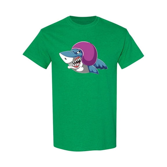 Shark Wearing Helmet T-Shirt Men -Image by Shutterstock, Male Medium