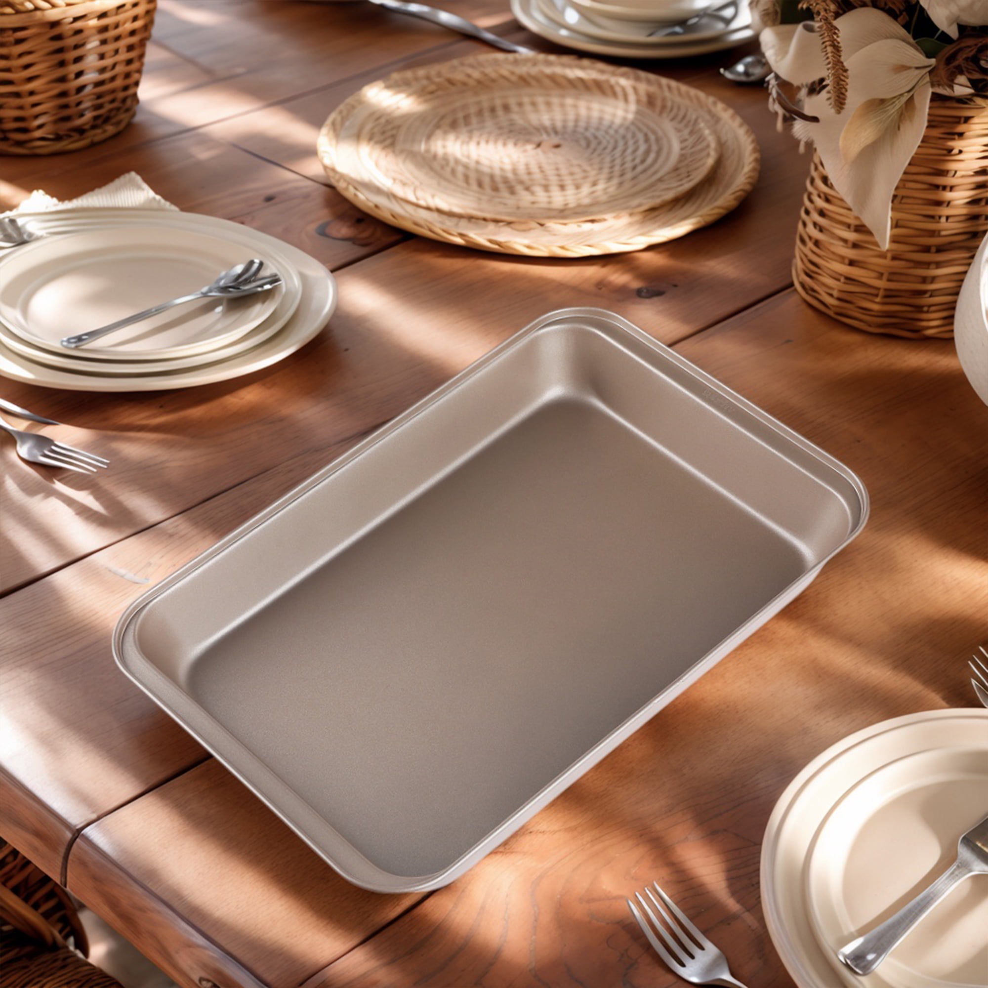 Unique Bargains Baking Sheet Nonstick Cake Pan Champagne Gold 15*15*3.3in