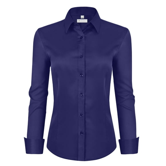 Camisa de vestir Siliteelon para mujer, manga larga, con botones, azul marino