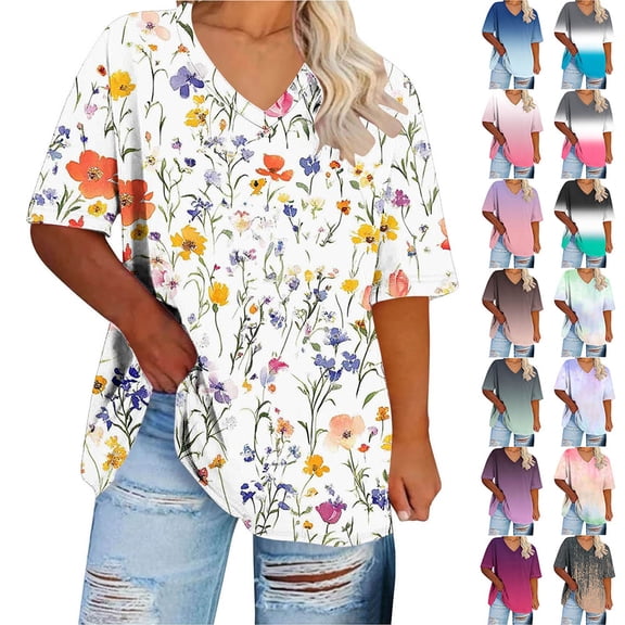 Otvok Women's Oversized V-neck Short Sleeve Summer Base Shirt Sports T-shirt Trendy Loose Workout Tee
