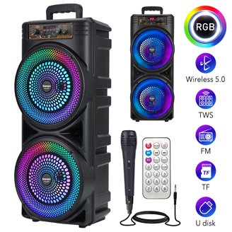 QFX PBX-1212 Party Speaker With Bluetooth, USB/SD/FM, RGB Lights - 2x12" Active PA
